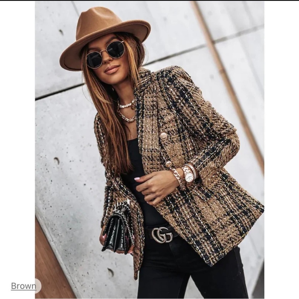 Tweed Blazer • Tan/Beige/Black • Brand New Never Worn • Size Medium